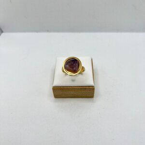 Amethyst Gold Stainless Steel Ring - size 7.5